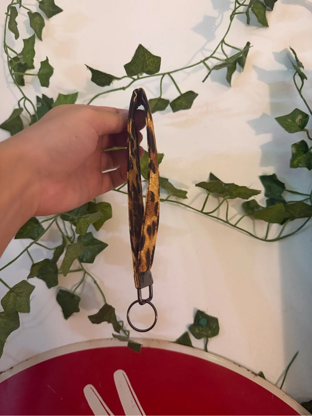 Leopard Print Wristlet Keychain - Brown